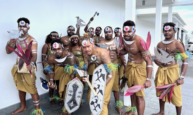 Solomon Island students studying at APTC in Apia, Samoa before the opening performance