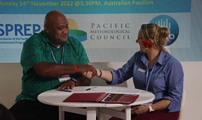 SPREP’s Director General, Mr Sefanaia Nawadra and CSIRO’s Director of the Climate Science Centre, Dr Jaclyn Brown.