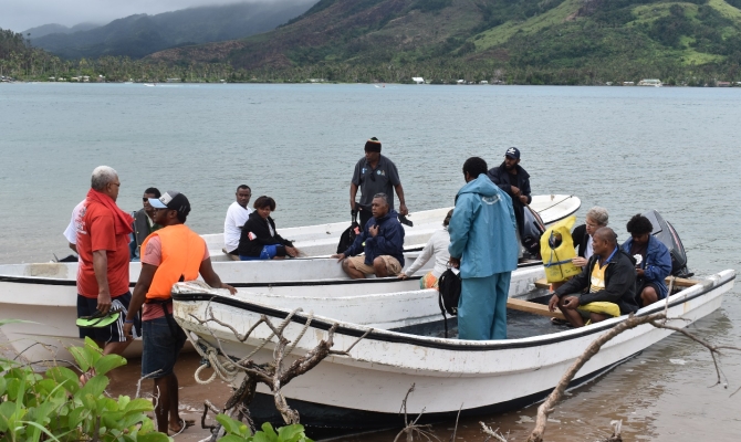 Taveuni traditional leaders preparing for a boat trip to a project site in Kadavu as part of the exchange programme this month.