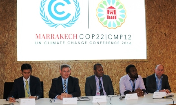 Second of two panels to present at the side event featuring the PCCC, Mr Katonivualiku in middle