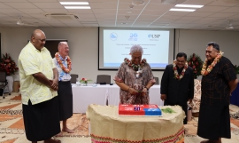 Prime Minister Fiame Naomi Mata'afa with CROP leaders of CROP agencies who have offices in Samoa.