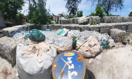 PET bottles stockpiled in Kiribati