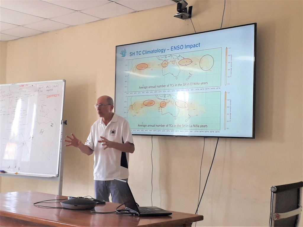 Professor Yuriy Kuleshov giving talk on climatology of tropical cyclones in the Southwest Pacific. 