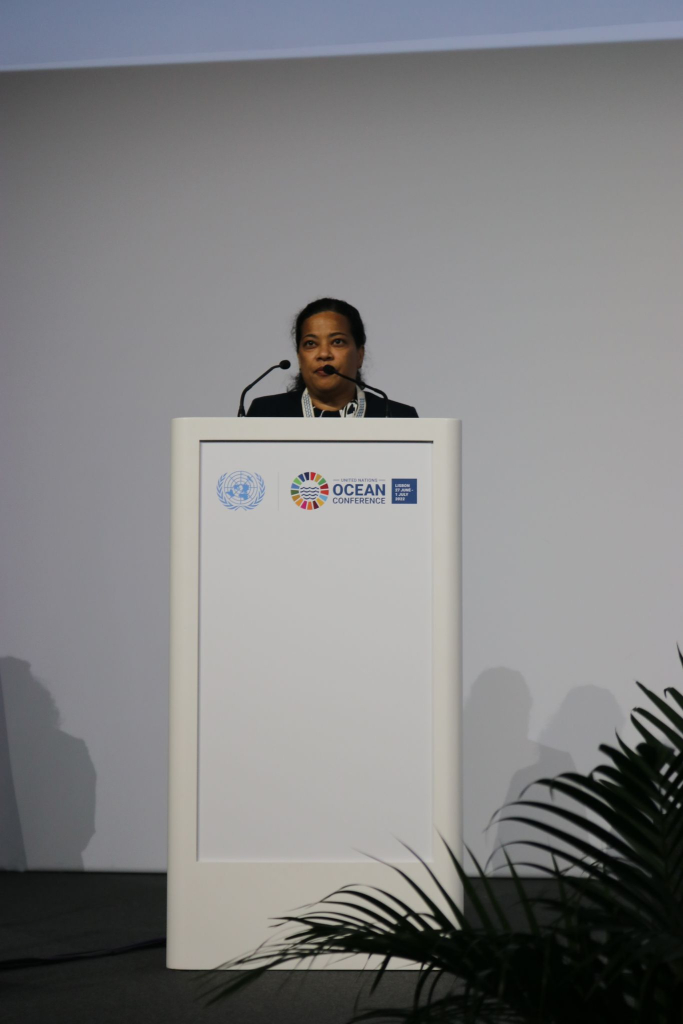 The head of Nauru's delegation addresses UNOC2022.