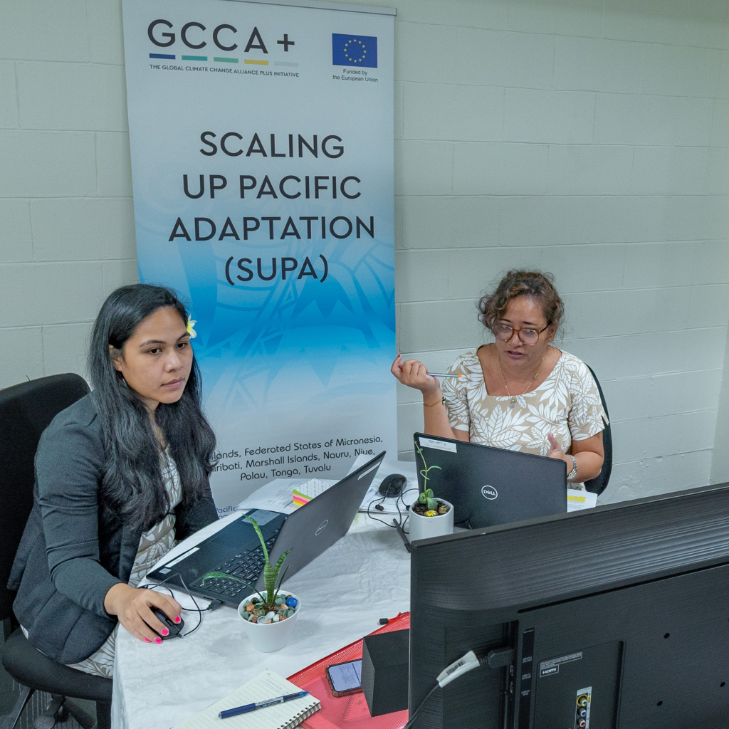 : GCCA+ SUPA Project Manager, Ms. Monifa Fiu and Gloria Roma during the workshop 