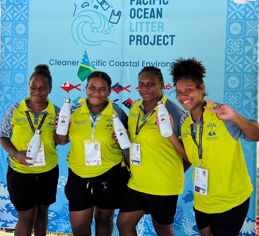 Volunteers with Reusable water bottles