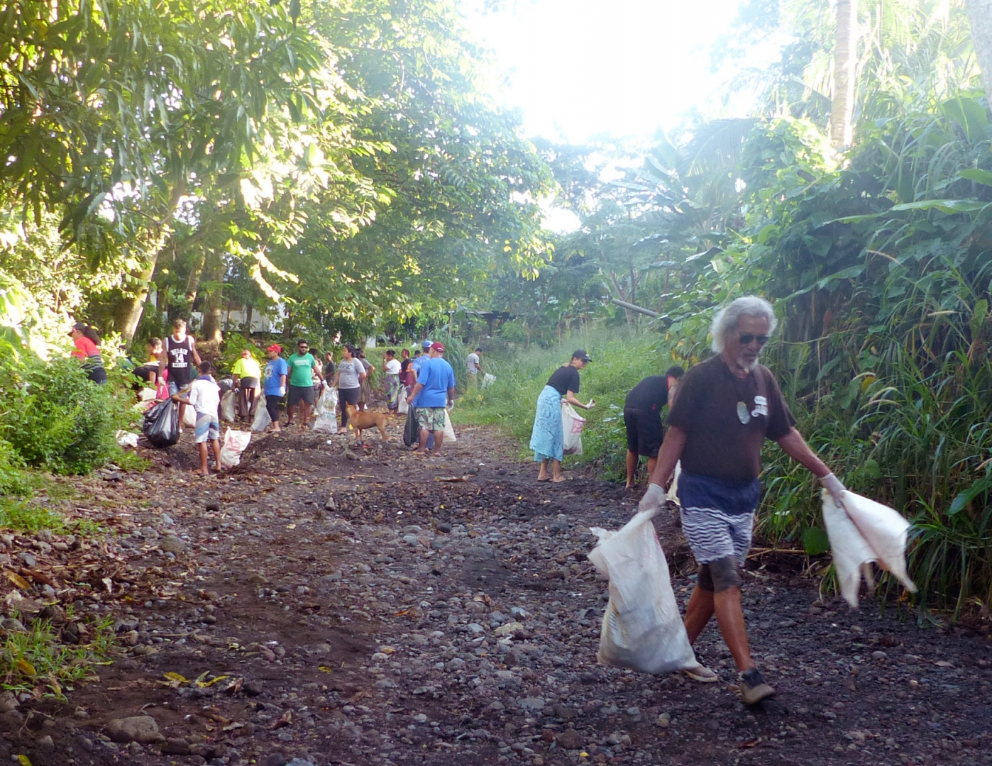 Community volunteers cleaning up one of the rivers in Samoa