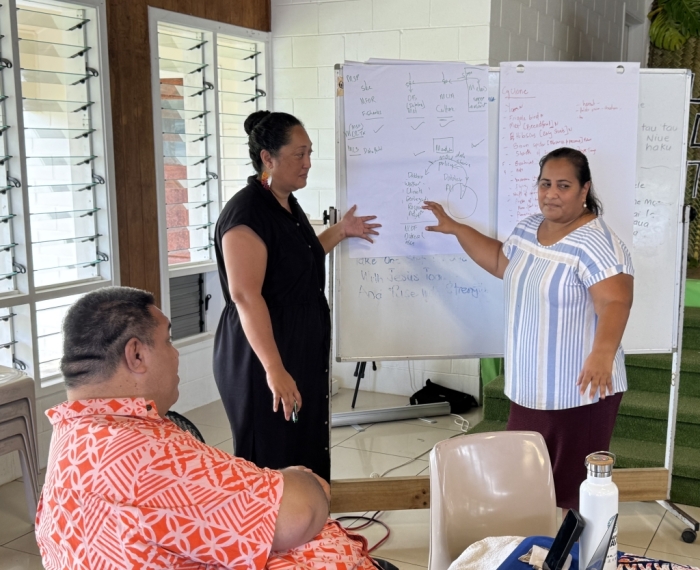 Mr. Sunny Seuseu, Van-KIRAP Project Manager, Ms. Siosinamele Lui, COSPPac 3 Traditional Knowledge Adviser, and Ms. Marii Marae of Kiribati